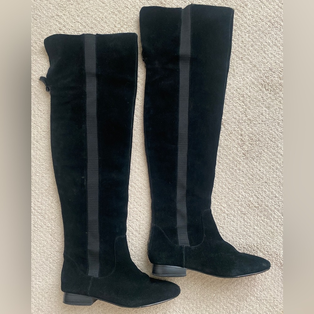 Libby Edelman Over The Knee Suede Boot Size 7 Black City Chic Classic Minimalist
